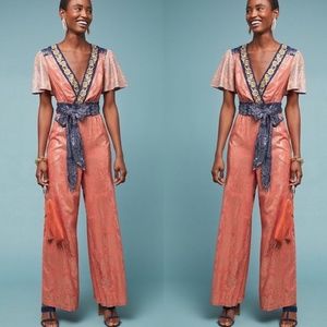 Anthropologie X Akemi Kin Sofia Metallic Jumpsuit Sz 2